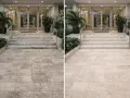 Ingresso hotel prima e dopo pulizia. Pavimento e scale sporchi, poi splendenti. Ideale per rimborso booking hotel sporco.