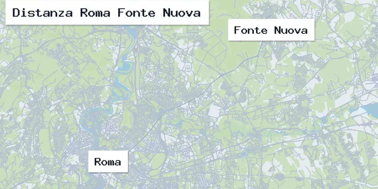 Map showing the route from Roma to Fonte Nuova with labels for both cities.