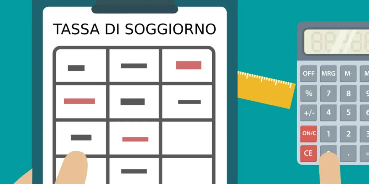 Calcolo della tassa di soggiorno: un foglio con una tabella, una calcolatrice e un righello spiegano perché si paga la tassa di soggiorno.