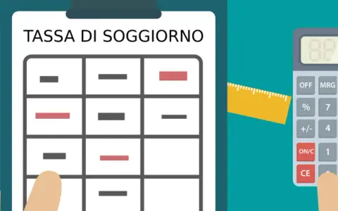 Calcolo della tassa di soggiorno: un foglio con una tabella, una calcolatrice e un righello spiegano perché si paga la tassa di soggiorno.