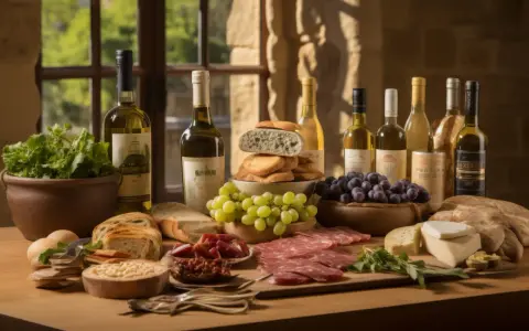 Un perfetto aperitivo in vigna Veneto: vini, pane, salumi, formaggi, uva e verdure fresche, un invito alla convivialità.