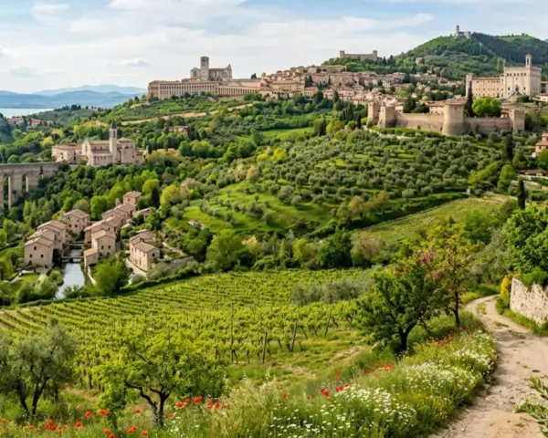 Un borgo umbro con vigneti e uliveti, perfetto per gite di un giorno da Perugia.