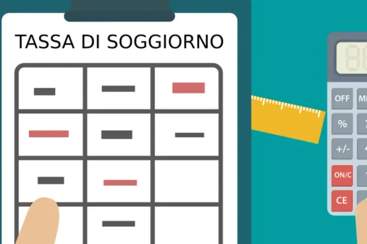 Calcolo della tassa di soggiorno: un foglio con una tabella, una calcolatrice e un righello spiegano perché si paga la tassa di soggiorno.