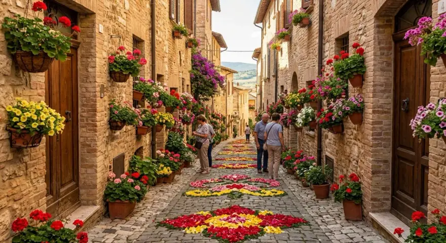 Un suggestivo tour Umbria 3 giorni tra vicoli fioriti e tappeti di petali.