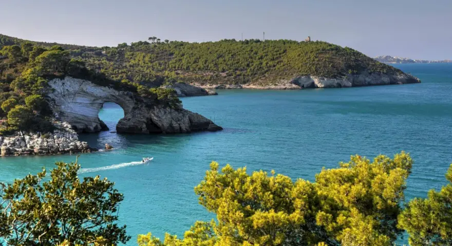 Arco di San Felice, una tappa imperdibile per un viaggio in macchina in Puglia. Acque cristalline e natura selvaggia.
