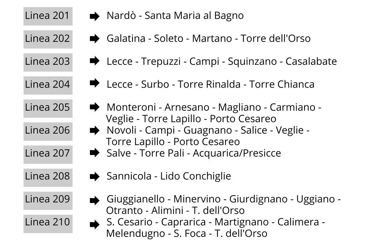 Linea 202 e 210 collegano a Torre dell'Orso. Scopri come arrivare in treno!