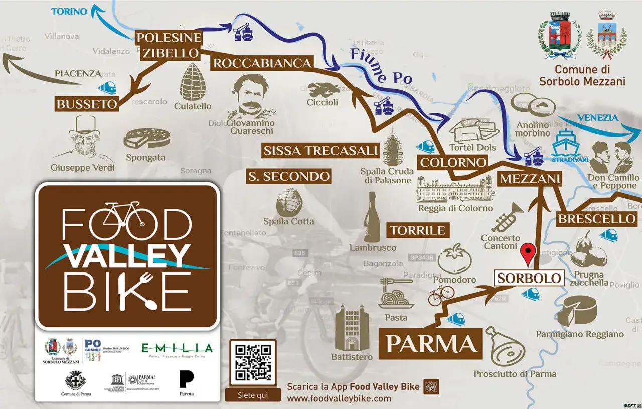 Mappa delle ciclabili in Emilia Romagna: un viaggio tra sapori e borghi, da Busseto a Brescello.